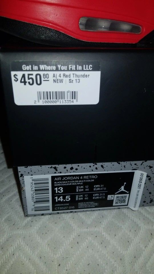 Jordan 4 Red Thunder Sz 13