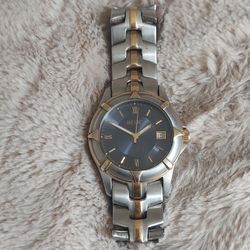 Relic Watch Men Silver Gold Two Tone Blue Dial Date