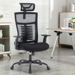Ergonomic Home Office Chairs, High Back Desk Chair with Adjustable Headrests, Mesh Computer Chair, Executive Chair with Armrests, 360°Swivel, PU Wheel