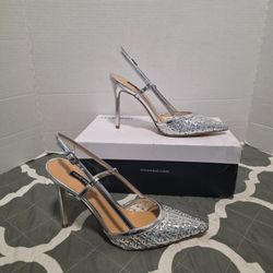 Nine West Floree8 Silver Metallic Slingback Pumps 8.5 M NIB