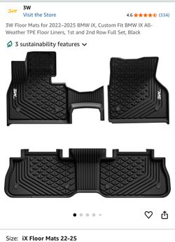 3W Floor Mats for 2022ā2025 BMW iX, Custom Fit BMW IX All-Weather TPE Floor Liners, 1st and 2nd Row Full Set, Black