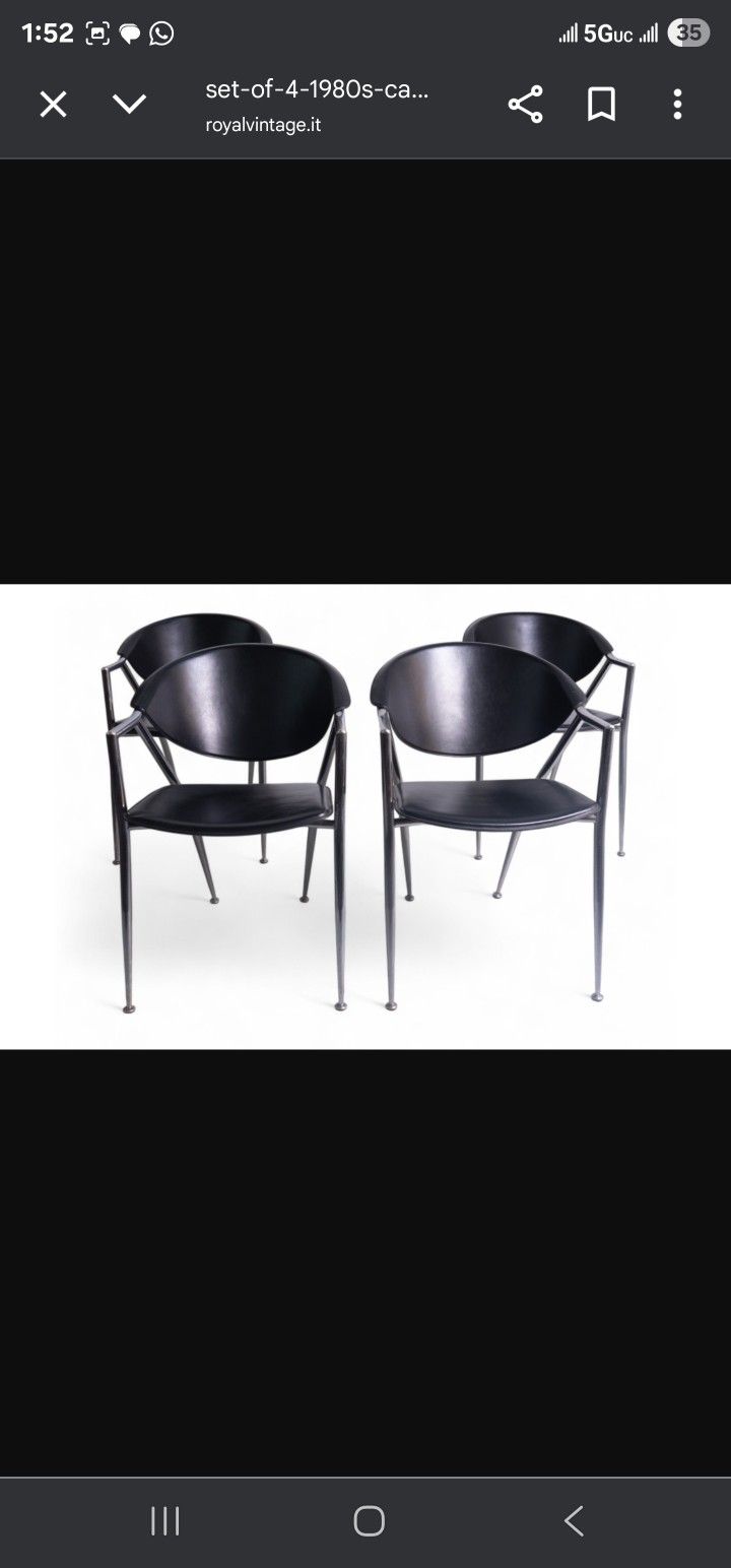 Set of 4 Calligaris Chairs in Chrome Metal and Black Leather