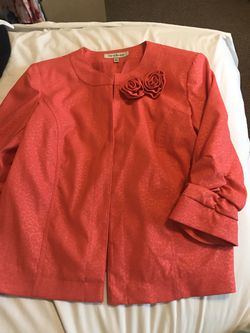 Ladies large Harve Benard pink salmon jacket with rosette 3/4 ruched sleeves