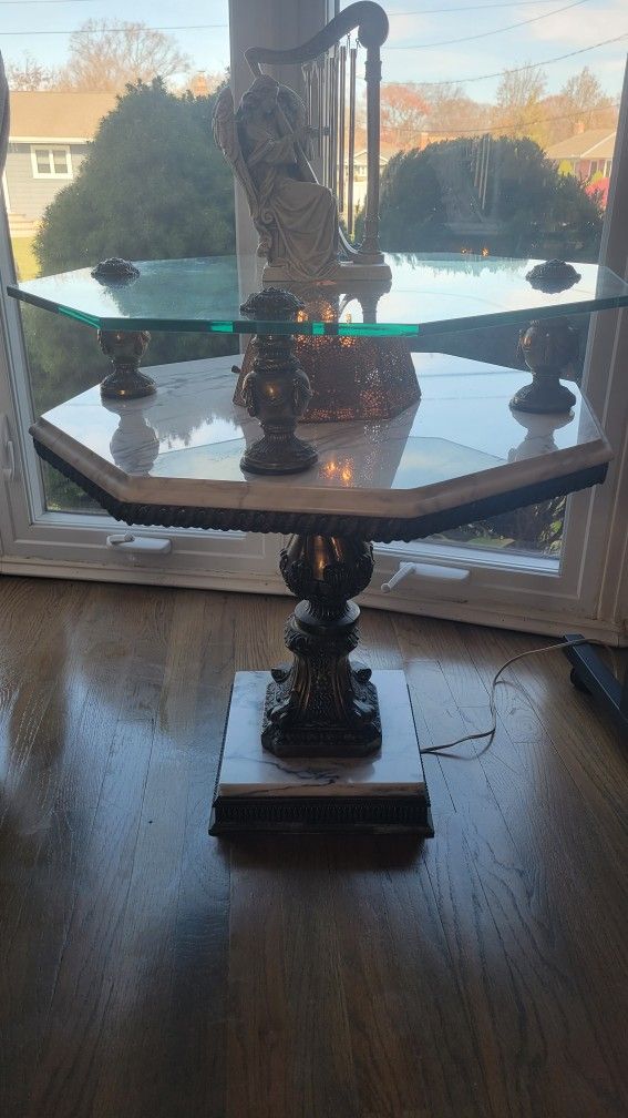 Vintage Marble & Glass Accent Table – Heavy, Elegant, Quick Sale! – $275 (OBO)