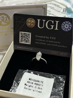 Sterling Silver Moissanite Marquise Halo Engagement Ring - Silver Sz 7