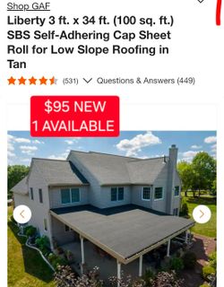 ✨️ GAF Liberty 3 ft. x 34 ft. (100 sq. ft.) SBS Self-Adhering Cap Sheet Roll for Low Slope Roofing in Tan #2189 i7