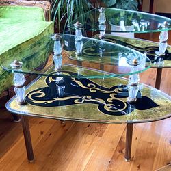 Italian Hollywood Regency style two tiered side tables
