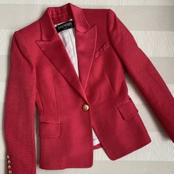 Balmain Pink Golden Buttons Single Breasted Red Jacket Blazer Sz.38