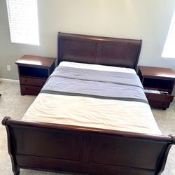 Queen Bed Frame,Cherry Brown Wood And More