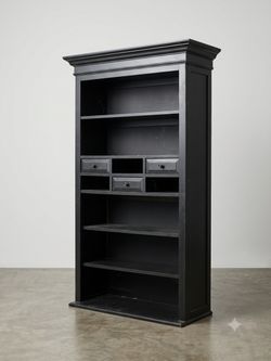 Black Wooden Bookcase with Drawers 62”