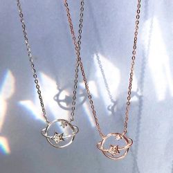 Rose Gold/Sterling Silver Diamond Planet Necklace