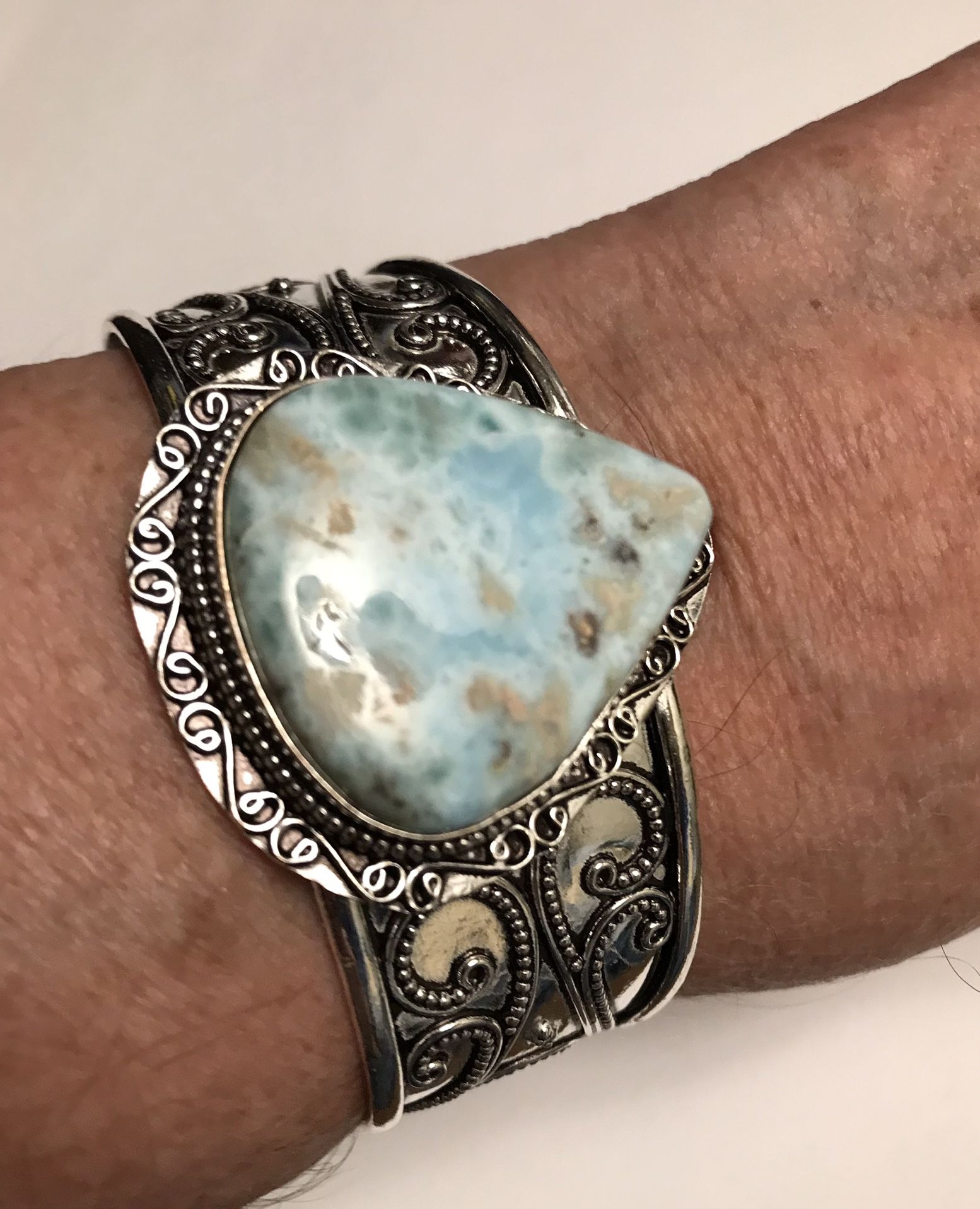 Larimar 925 Sterling Silver Cuff Bracelet