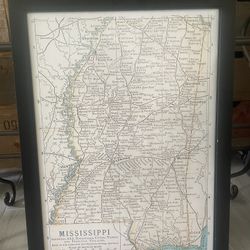 Framed Mississippi Map H 31 x W 23