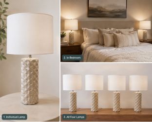 4-Ceramic Table Lamp with White Drum Shade