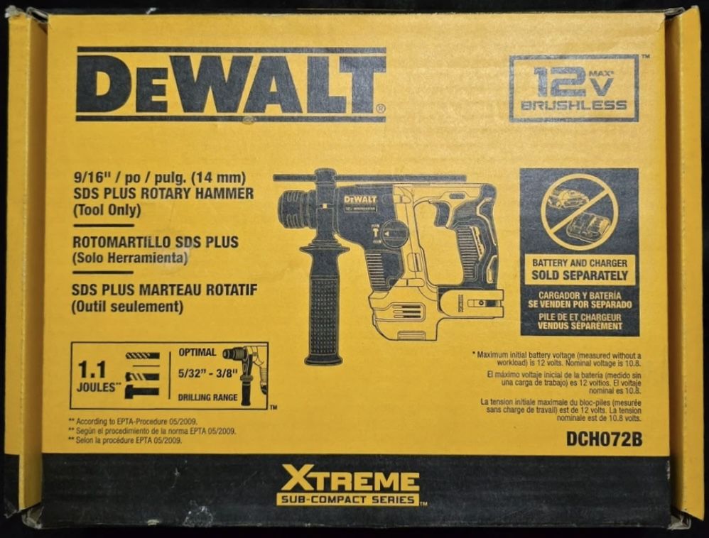 12V DEWALT XTREME Max SDS Plus Cordless Rotary Hammer Drill DCH072B — TOOL ONLY