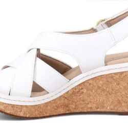 Clarks Annadel Pearl White Leather Cuir Blanc Wedge Sandal Size 9 