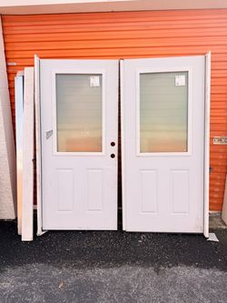 Wen Steel Exterior Doors 72x80 Left-Hand Outswing Prehung with Half Glass Panel