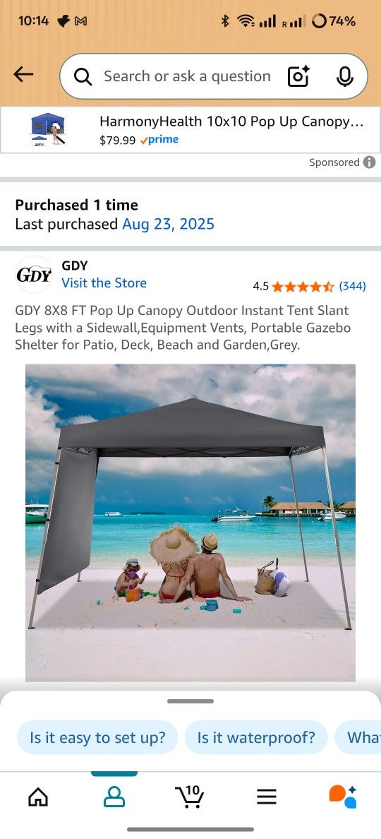 GDY 8X8 FT Pop Up Canopy Outdoor Instant Tent Slant Legs with a Sidewall,Equipment Vents, Portable Gazebo Shelter for Patio, Deck, Beach and Garden,Gr