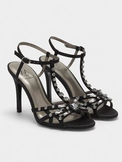 M by Marinelli Black Rhinestone Strappy Heels