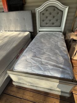 Silver twin size, bed, frame mattress and boxspring