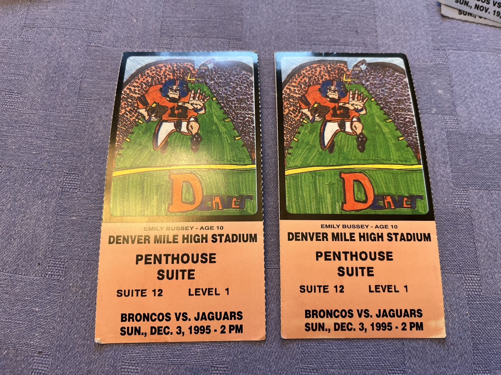Denver Broncos Vs Jacksonville Jaguar Football Suite Ticket Qty 2 Dec 3 1995