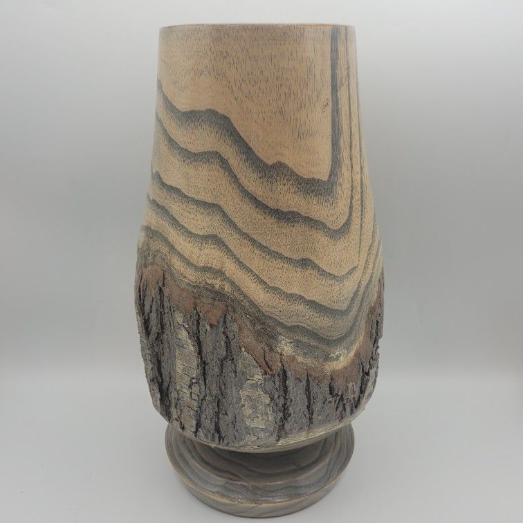 Natural Bark Flower Vase Tree Rings 12.5 Inch Artisan Rustic Decor Earth