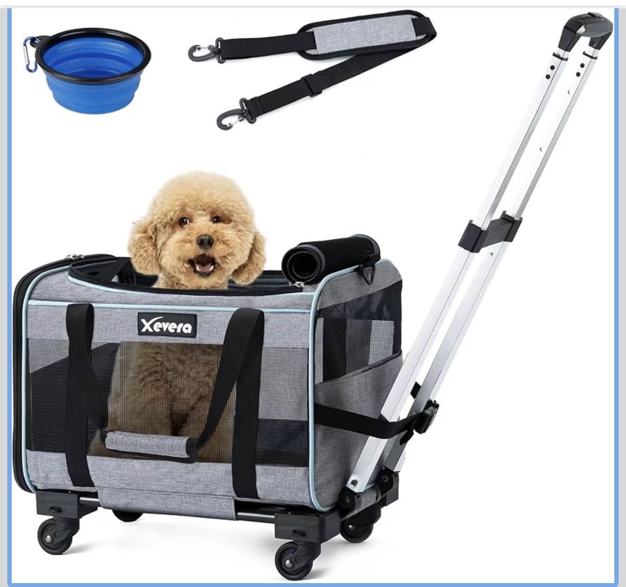 Dog and cat carrier with wheels