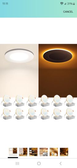 Amico 12 Pack 4 Inch 5CCT LED Recessed Ceiling Light with Night Light, 2700K/3000K/3500K/4000K/5000K Selectable Ultra-Thin Lighting, 10W=90W, 700LM, D