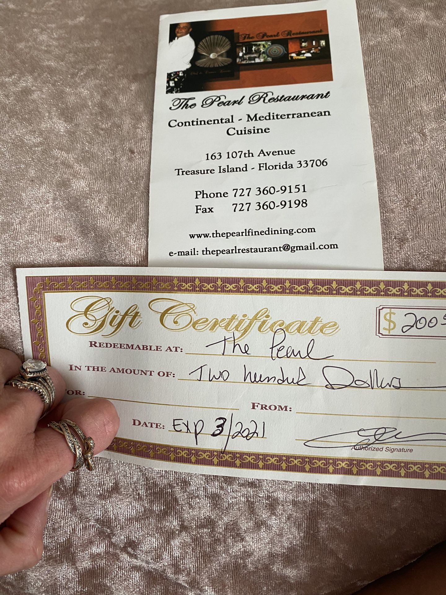 The Pearl Restaurant Gift Certificate