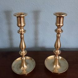 Vtg 2 Brass Candle Holders Drip Trays 8"X3.5