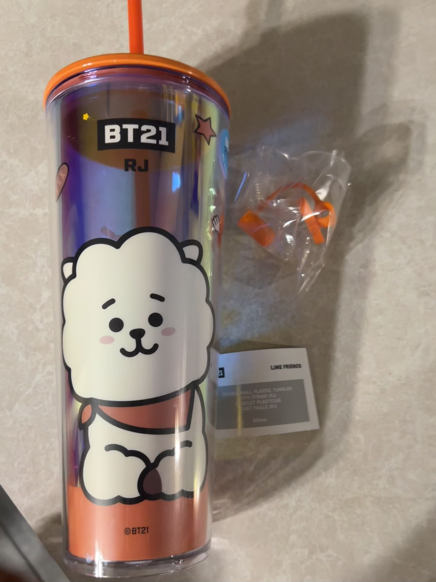 NEW BTS Tumbler BT21 “RJ” Miniso Collection Line Friend 800ml Hologram Lid Straw