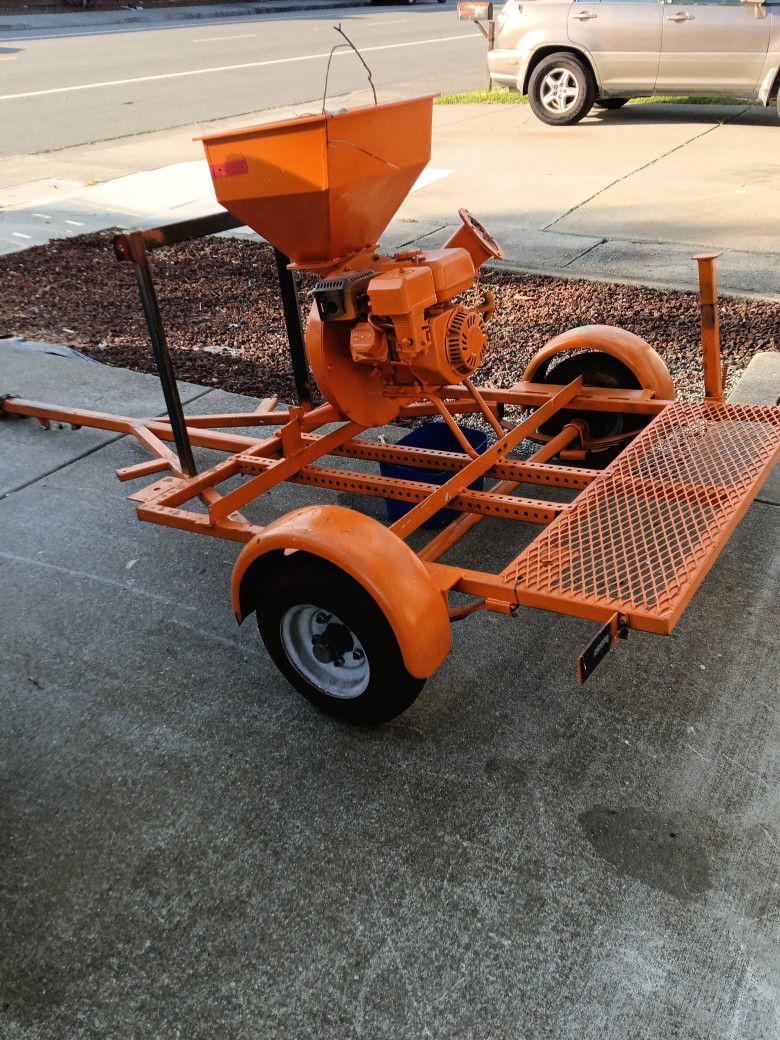 (Almost Obsolete )Harbor Freight Gas Tree  chipper With trailer . (Chipper Is Welded Onto Trailer Frame )