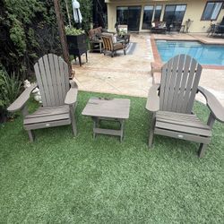Set Of Two Hamilton Reclining Adirondack Chairs And Side Table