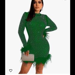 Womens Feather Rhinestone Short Dress Night Club Outfits Party Evening Bodycon Mini Dresses