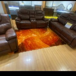 *Weekend Special*---Santiago Sleek Brown Leather Reclining 3 Piece Sets---Delivery And Easy Financing Available👌