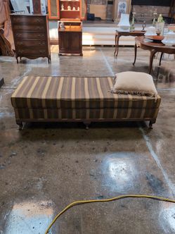 Vintage Striped Upholstered Bench with Fringed Cushion