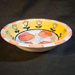 Emerald Collection Hand-Painted Peaches Bowl 8.25" Wide Excellent Vintage Condition The Emerald Collection Hand-Painted Peaches Bowl is a beautifully 