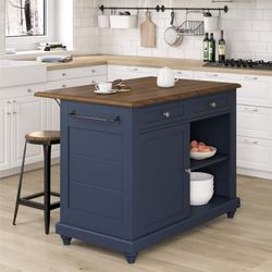 DHP Kelsey Kitchen Island with 2 Stools, Blue