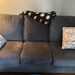Couch / Sofa With Loveseat + Recliner Grey Tweed Set With Branch Tree Accent