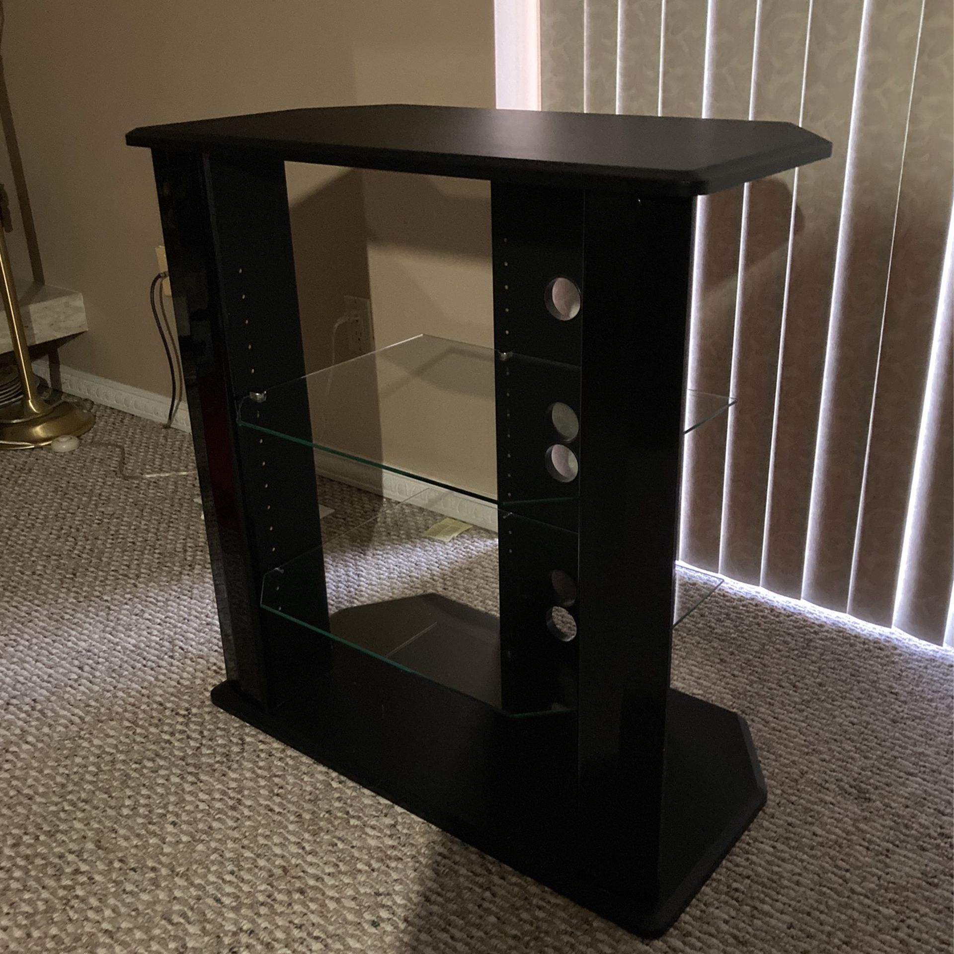 Black TV Stand Two Glass Shelves. No Cracks In The Glass.