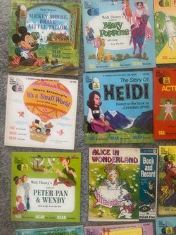 Very Nice Lot of 28 LP Vinyl 33 Records With Books (Vintage Disney) Mickey Mouse,IT’S A SMAll world MARRY POPPINS, HEIDI,PINOCCHIO BLACK BEAUTY,LADY A