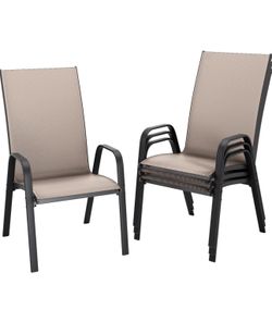 Patio Dining Chairs Set of 4, Outdoor Stackable Dining Furniture Set, All Weather Dining Set for Lawn, Garden, Backyard, Poolside, Brown brand new in 