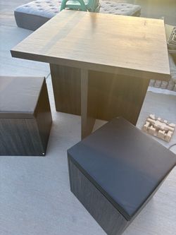 Square Table with Cube storage Ottoman Set