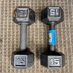 TWO 15 LB DUMBBELLS FOR SALE 