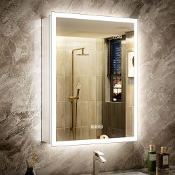 New -24 in.W x 32 in.H Acrylic LED Front & Back Light Rectangular Recessed/Surface Wall Medicine Cabinet with Mirror-R