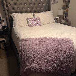 Ashley Furniture Queen Bed Frame + Silver Nightstand – Great Condition