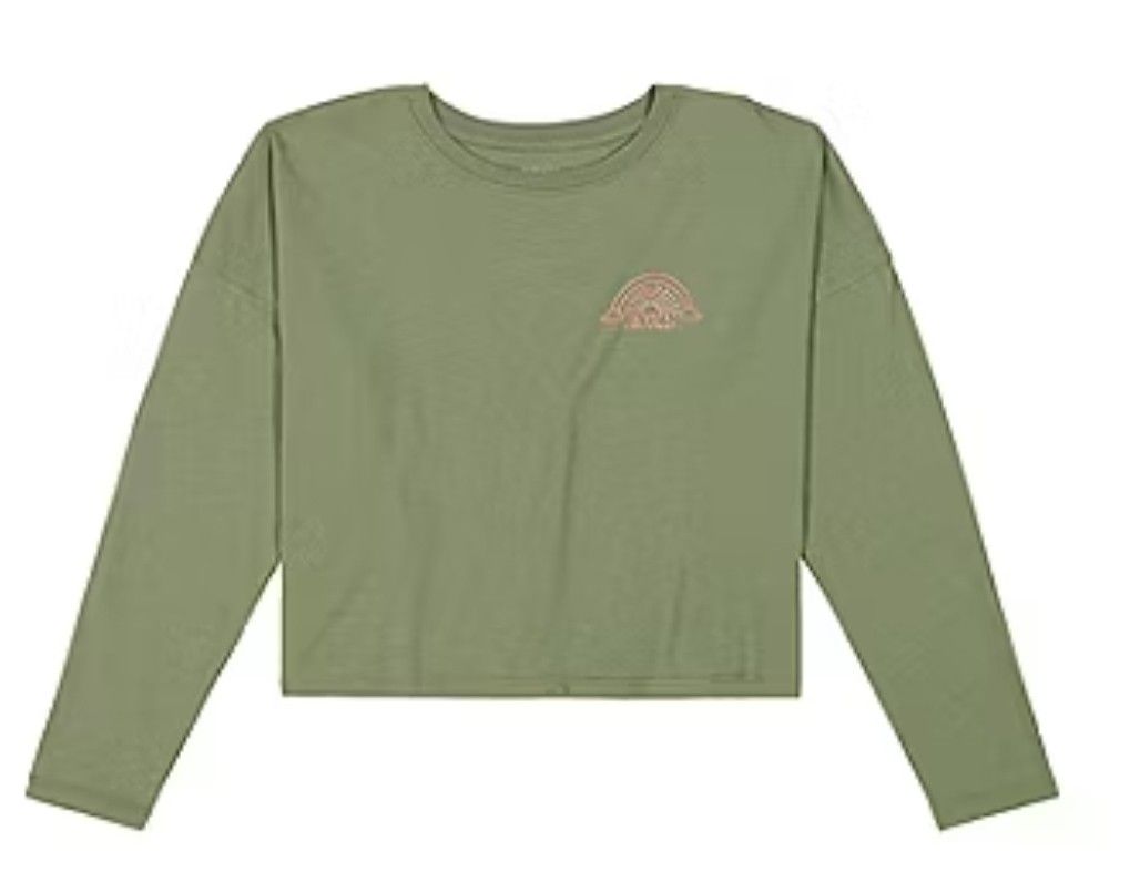 Roxy Girls Crew Neck Long Sleeve Loose Fit Graphic Heather Green T-Shirt Size XL 16 NWT