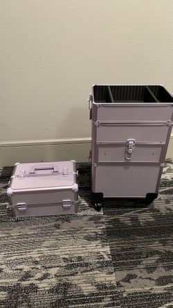 Rolling Makeup Train Case with Drawers – Light Purple