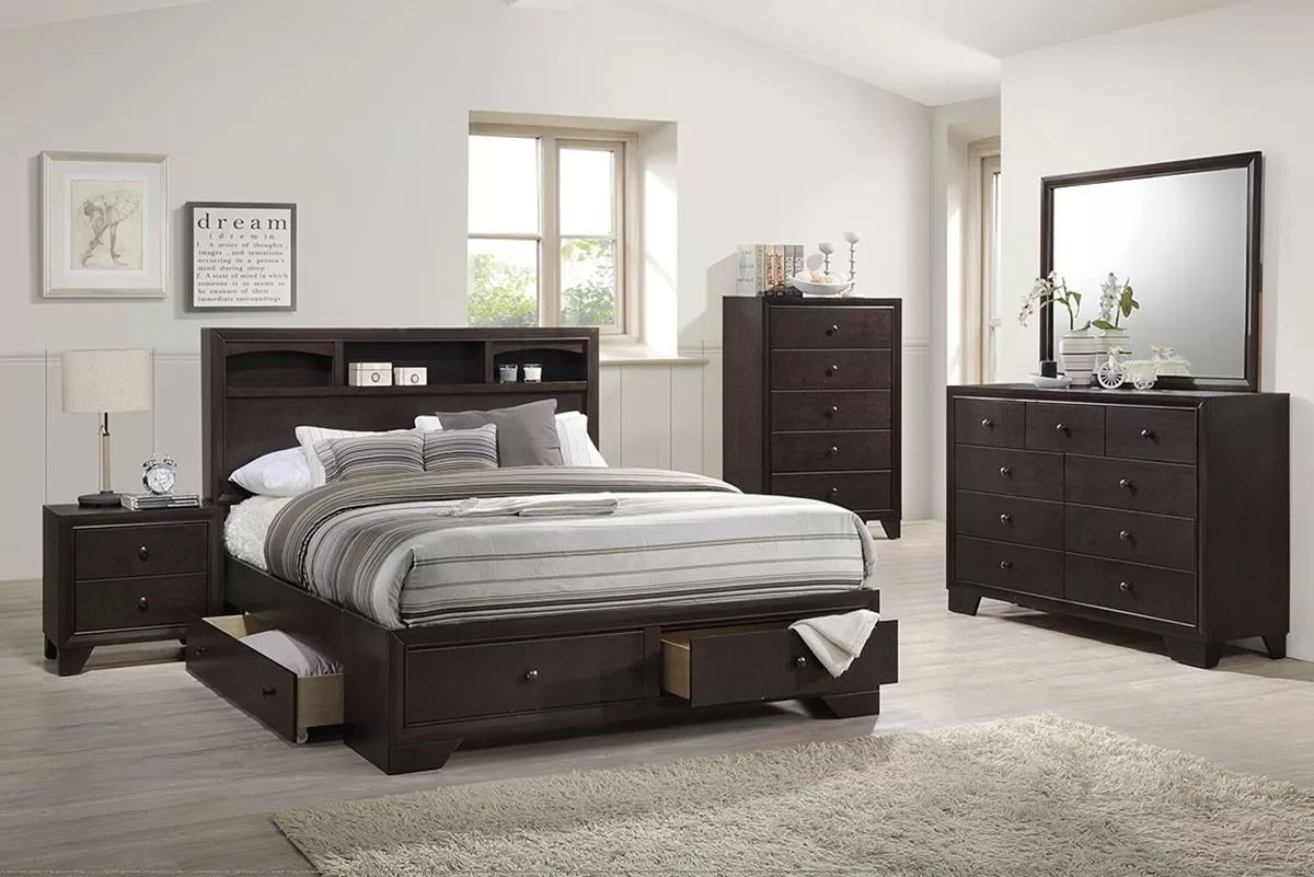 4 Piece KING Bedroom set (KING bed, Nightstand, Dresser & Mirror) ($750.00)
