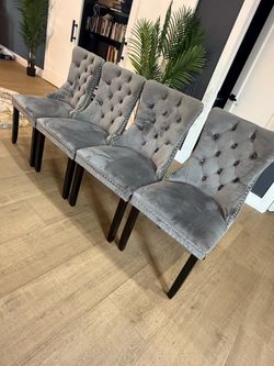 Velvet Dining Chairs Upholstered High-end Tufted Dining Room Chair with Nailhead Back Ring (Set of 6)